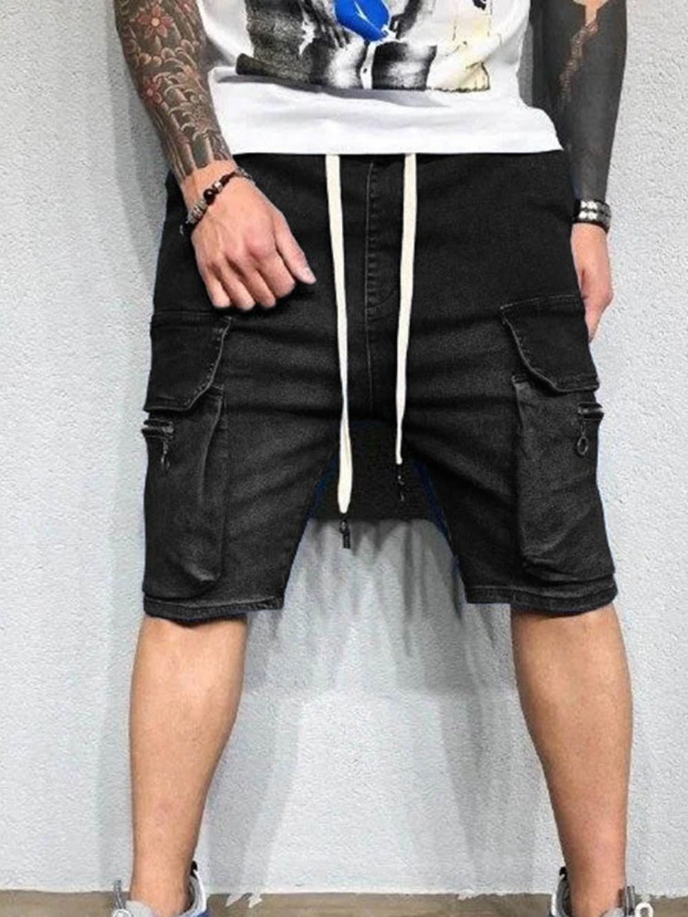 Shorts Casuais Masculinos Retos Bolso Com Cadarço