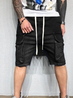 Shorts Casuais Masculinos Retos Bolso Com Cadarço