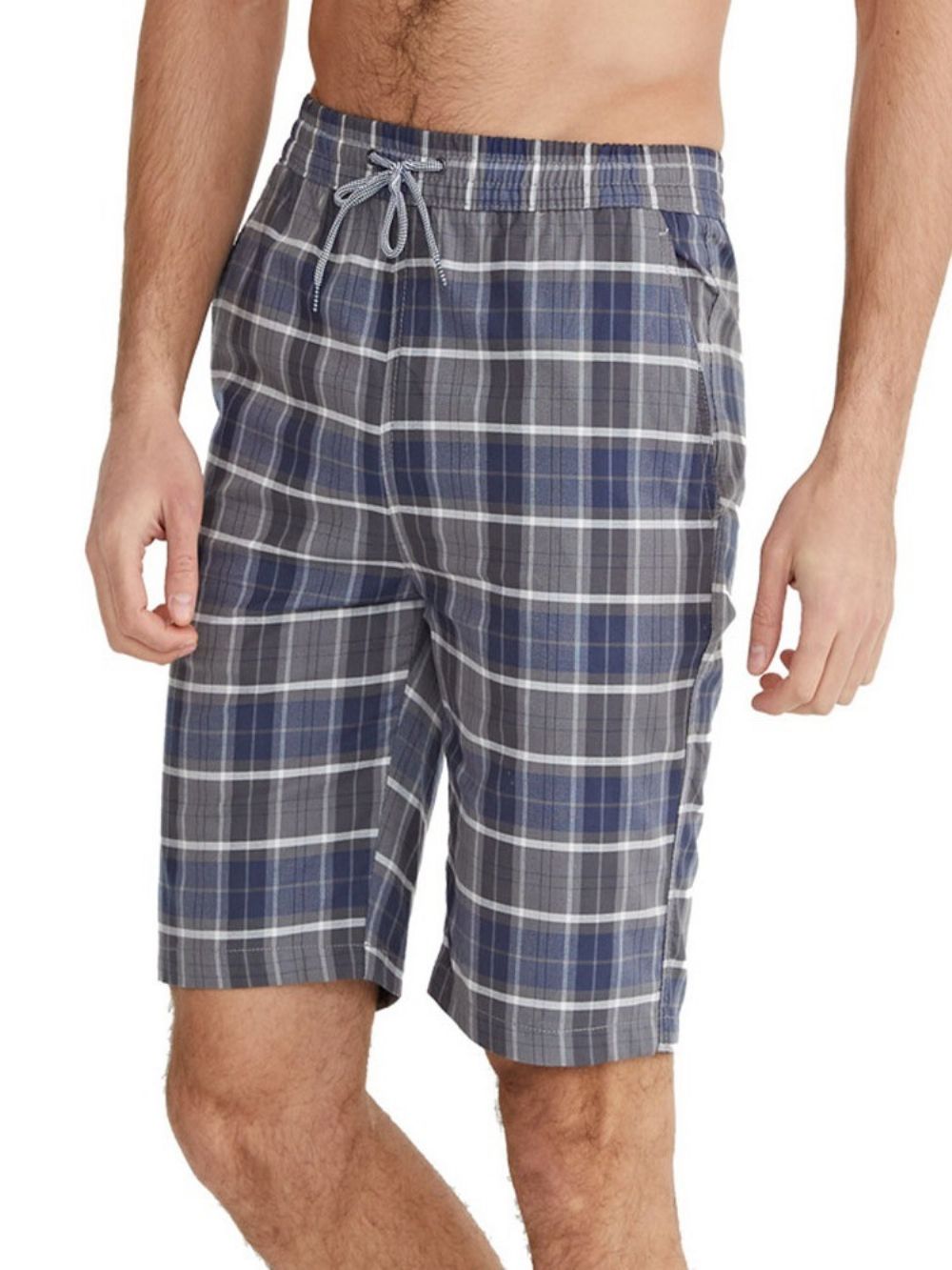 Shorts Casuais Masculinos Xadrez Bolso Com Cadarço