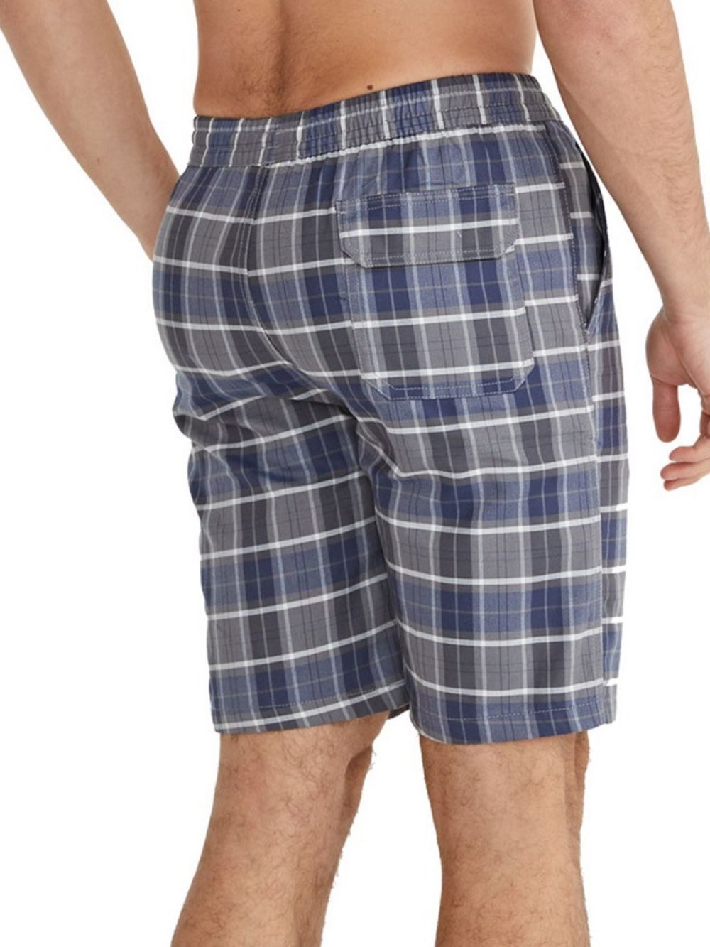 Shorts Casuais Masculinos Xadrez Bolso Com Cadarço