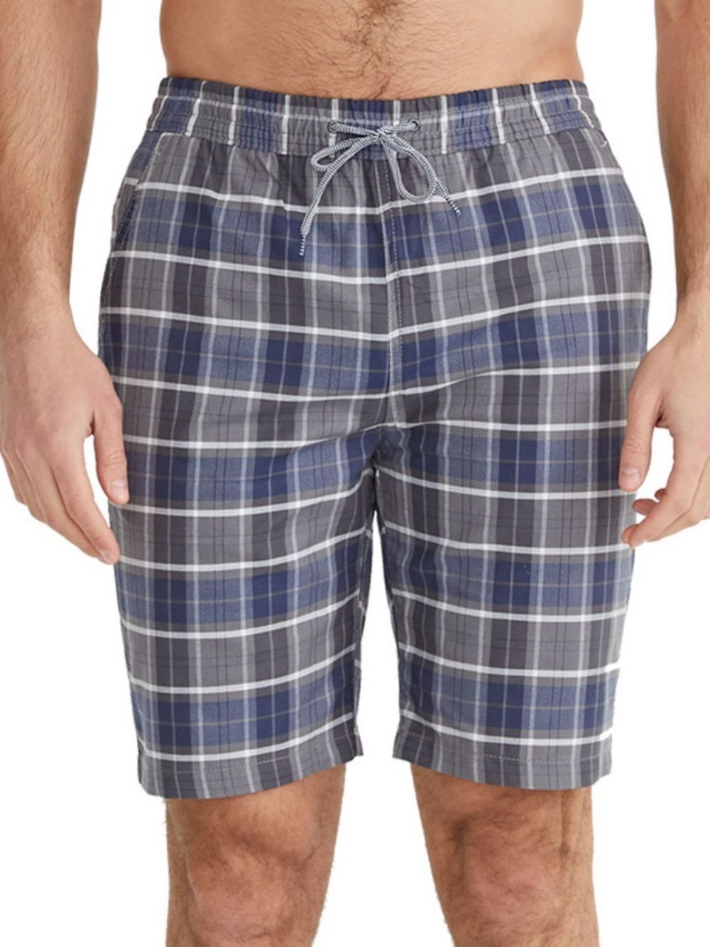 Shorts Casuais Masculinos Xadrez Bolso Com Cadarço