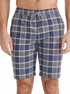 Shorts Casuais Masculinos Xadrez Bolso Com Cadarço