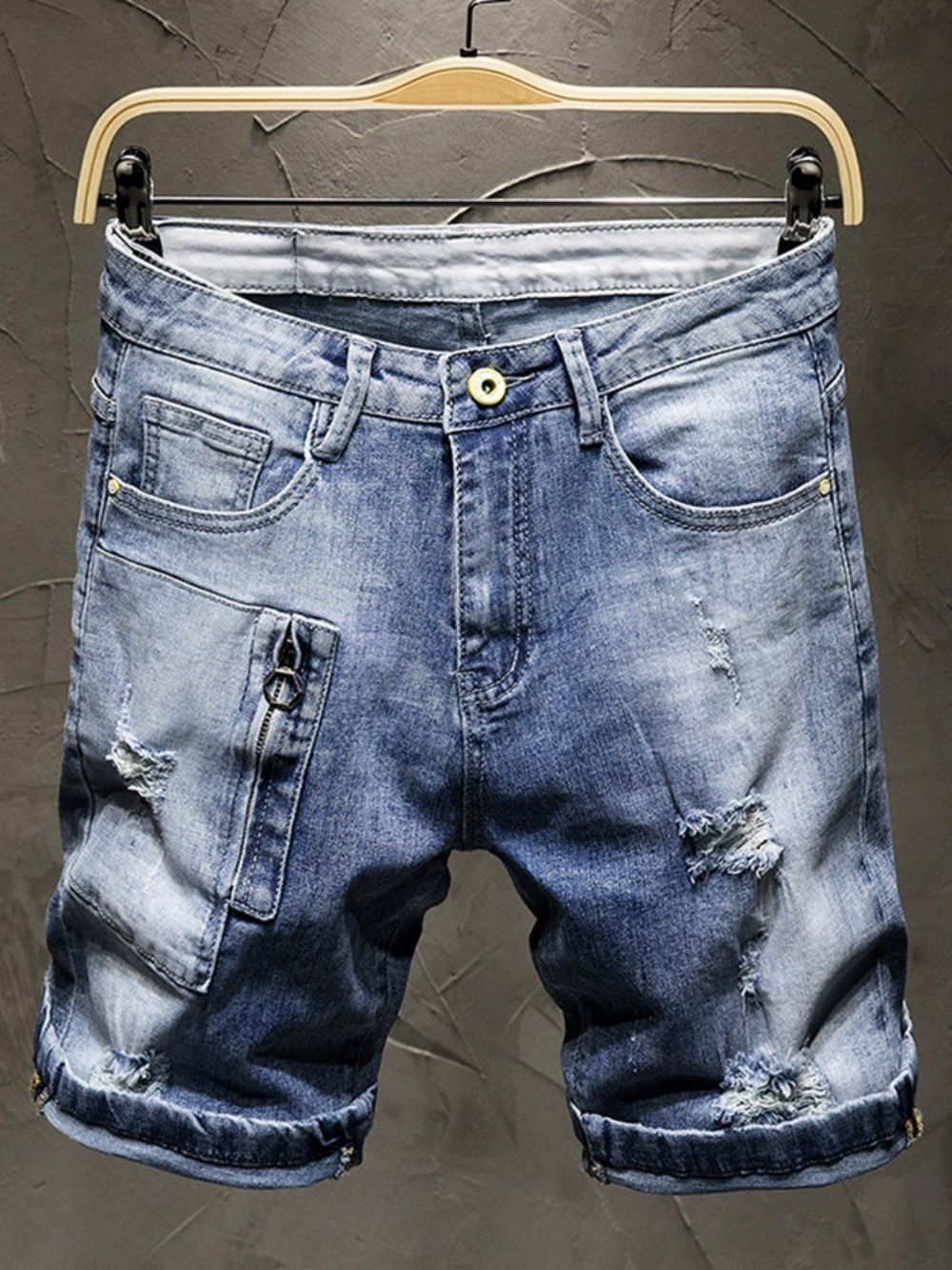 Shorts Jeans Masculino Bolso Com Zíper Fino