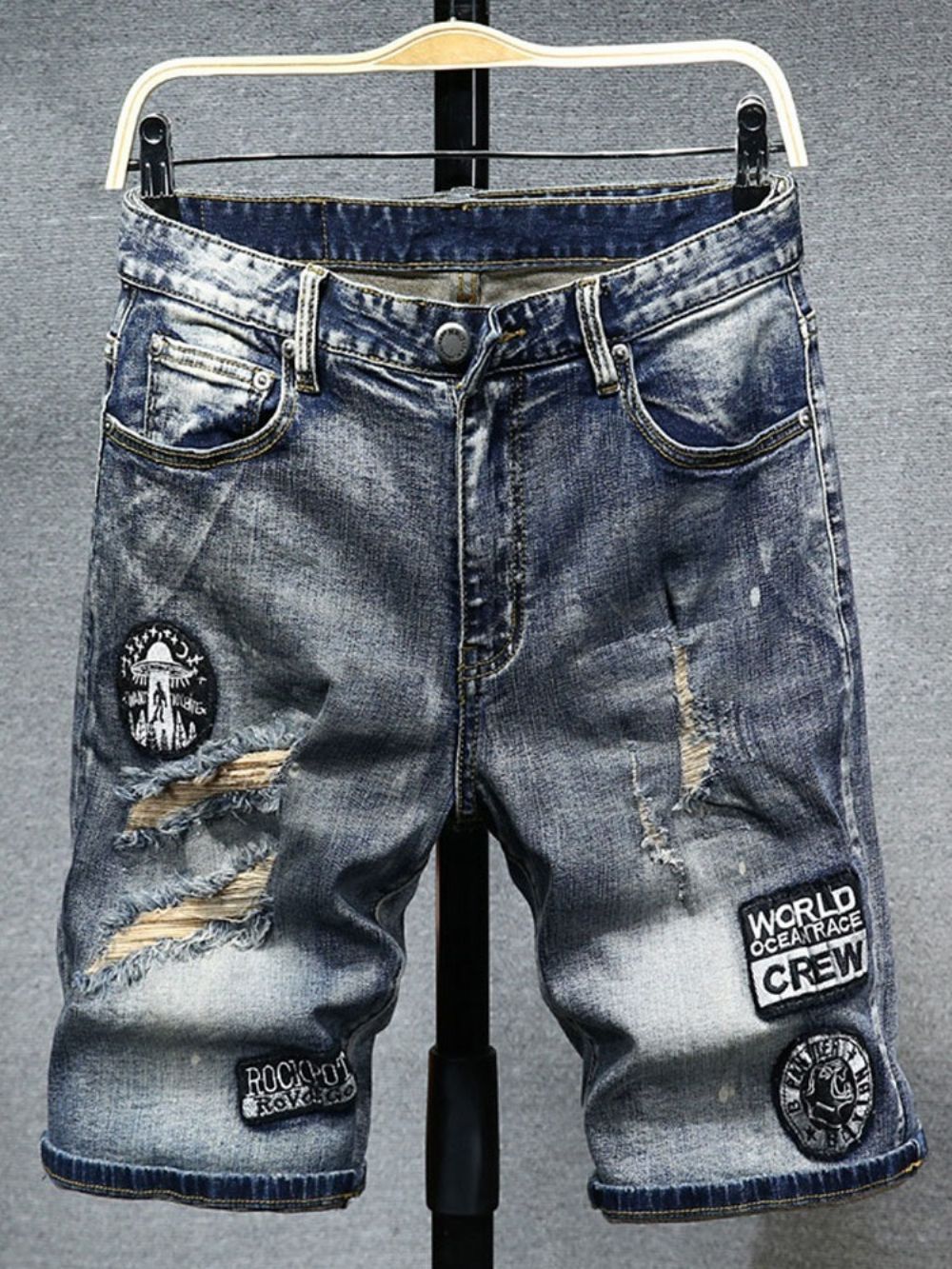 Shorts Jeans Masculino Casual Bolso Reto Com Zíper