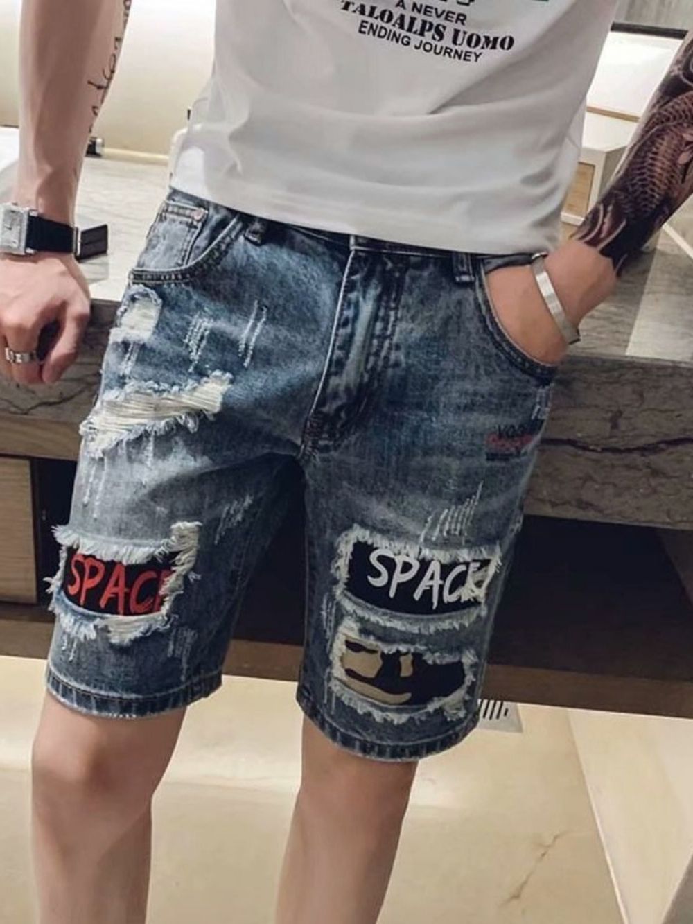 Shorts Jeans Masculino Casual Bolso Reto Com Zíper