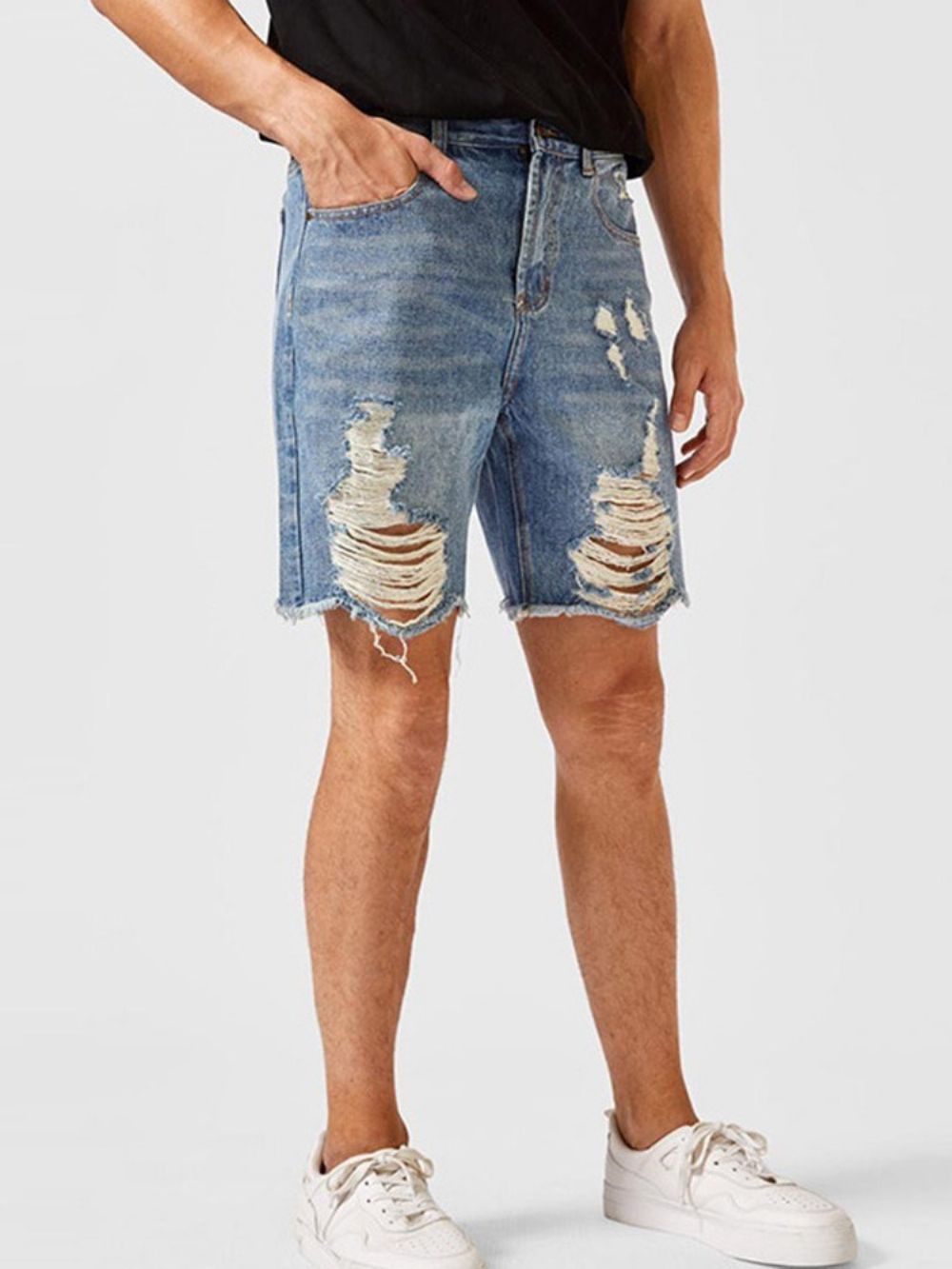 Shorts Jeans Masculinos Com Zíper Europeu Com Botões Retos