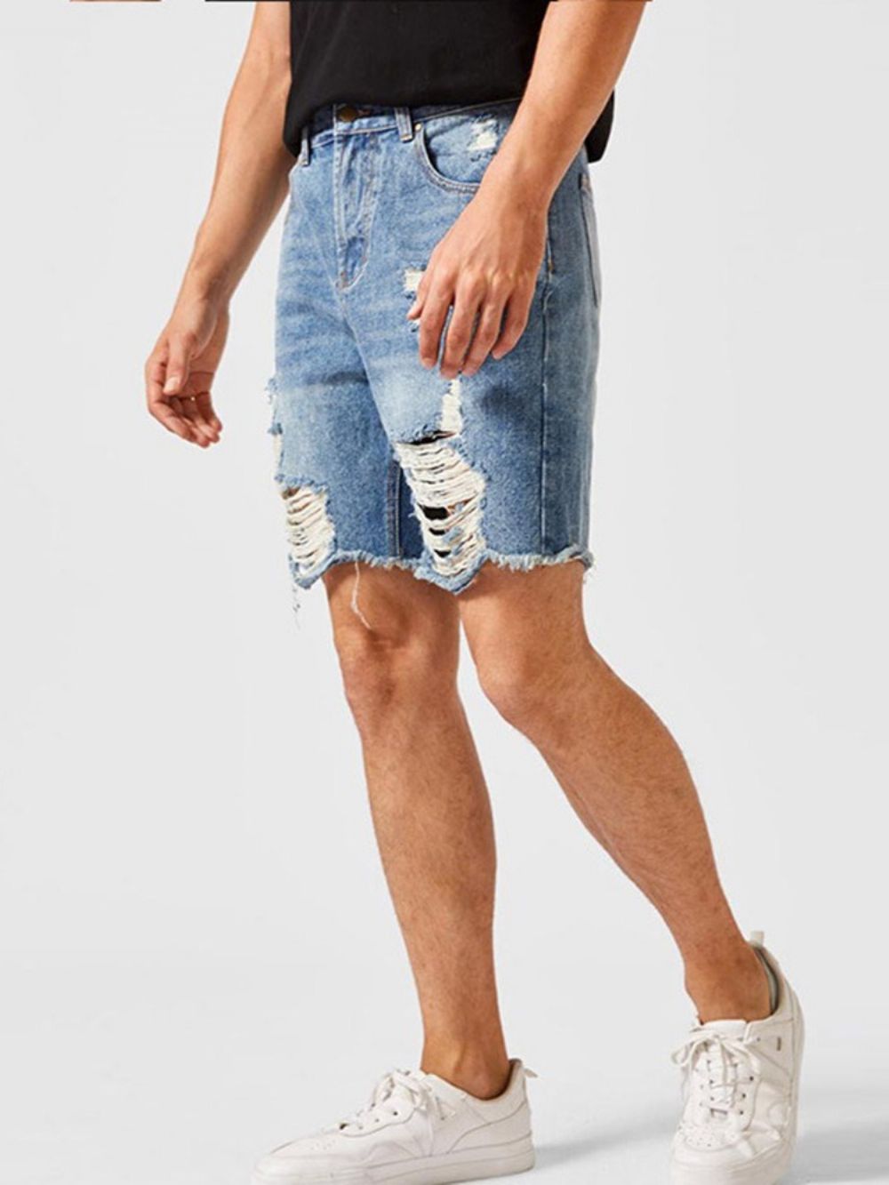 Shorts Jeans Masculinos Com Zíper Europeu Com Botões Retos