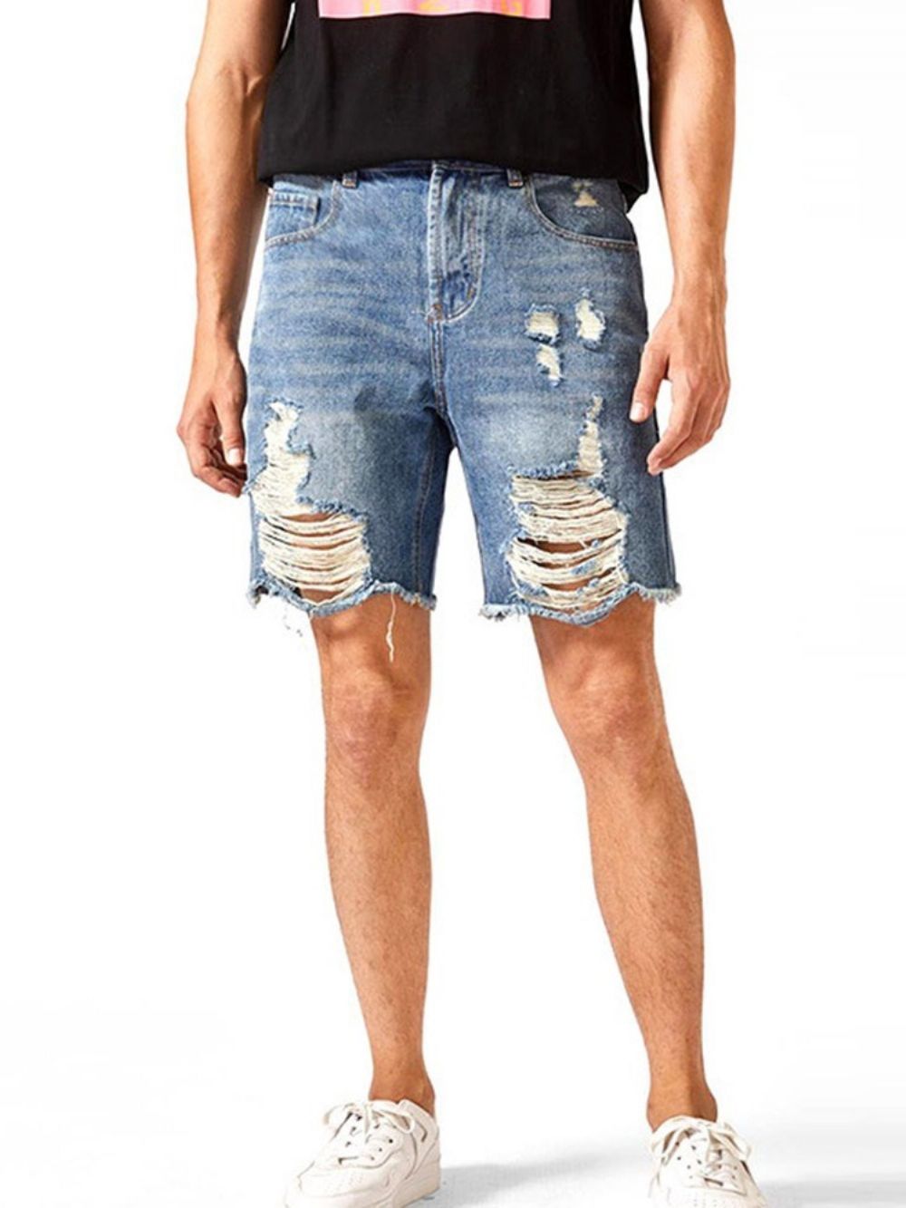 Shorts Jeans Masculinos Com Zíper Europeu Com Botões Retos