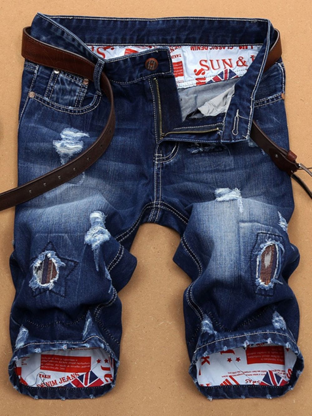 Shorts Jeans Masculinos Finos Com Buracos