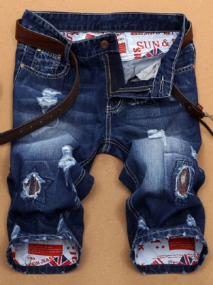 Shorts Jeans Masculinos Finos Com Buracos