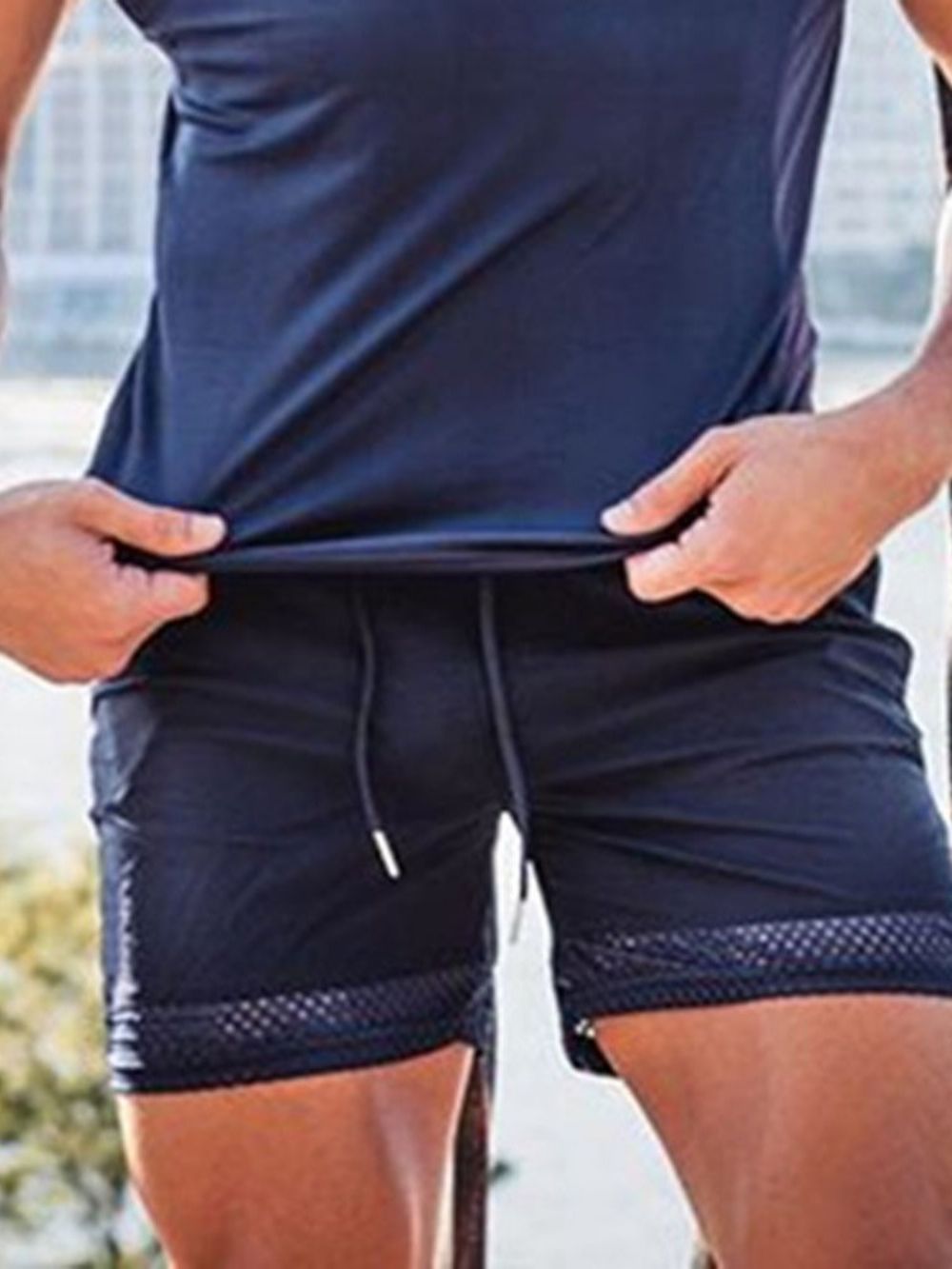 Shorts Masculino Casual Slim Com Cadarço De Cintura Média