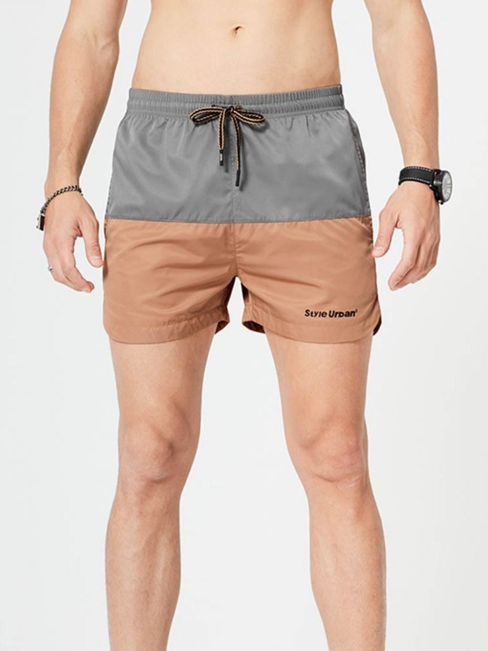 Shorts Masculino Color Block Straight Lace-Up Casual