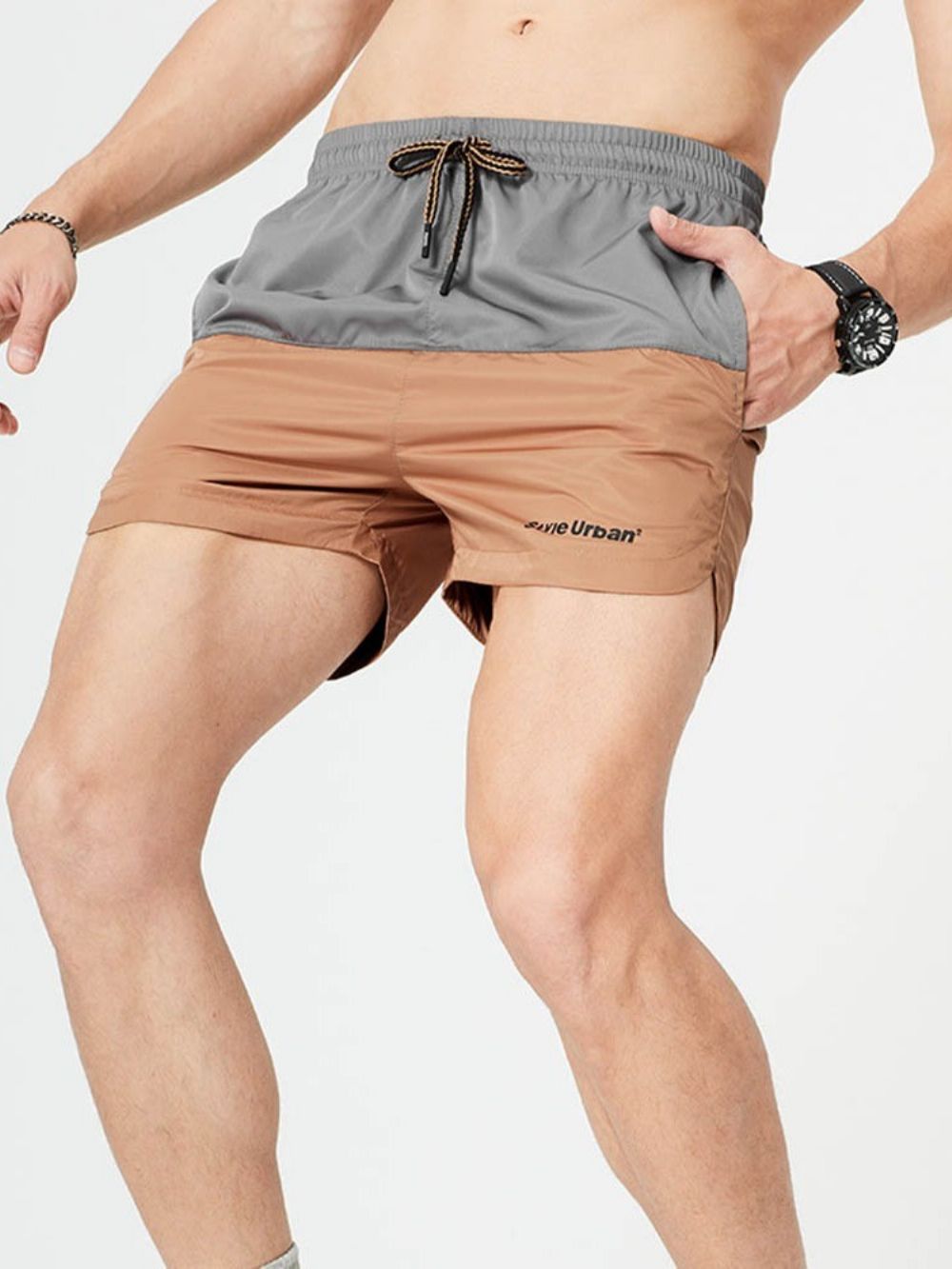 Shorts Masculino Color Block Straight Lace-Up Casual