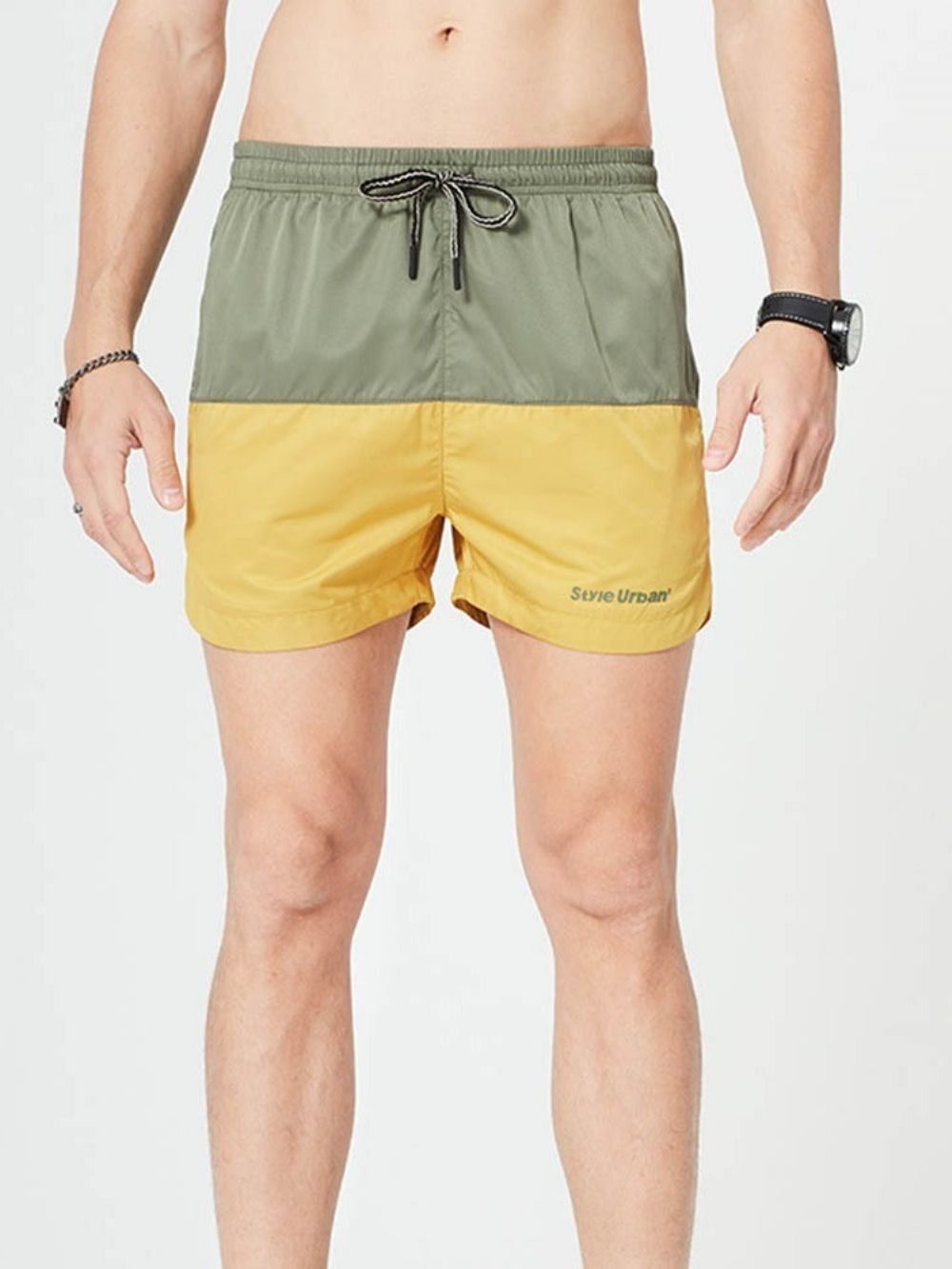 Shorts Masculino Color Block Straight Lace-Up Casual