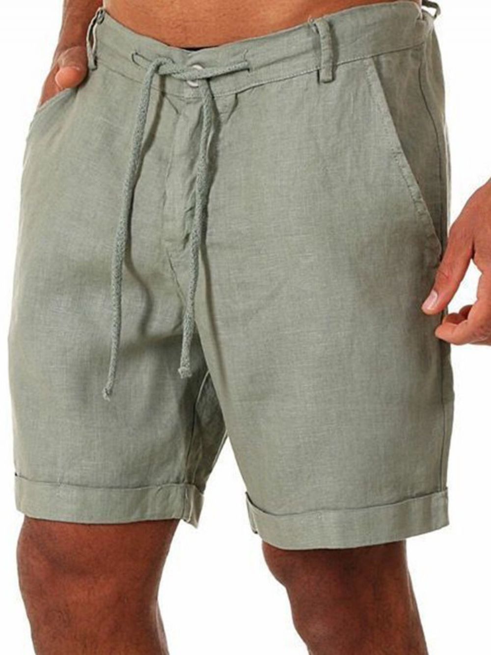 Shorts Masculinos Lisos De Bolso Com Cadarço