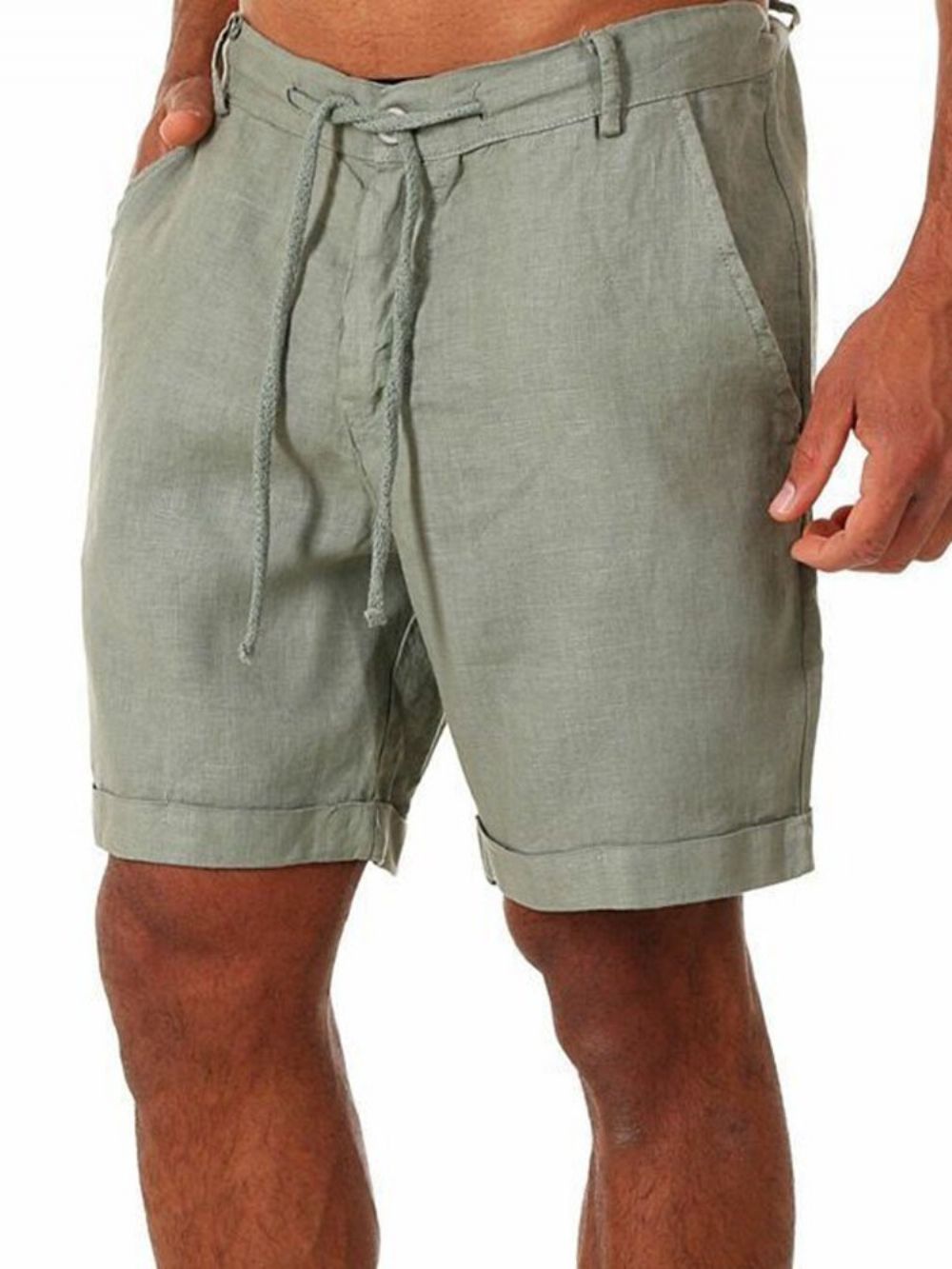 Shorts Masculinos Lisos De Bolso Com Cadarço