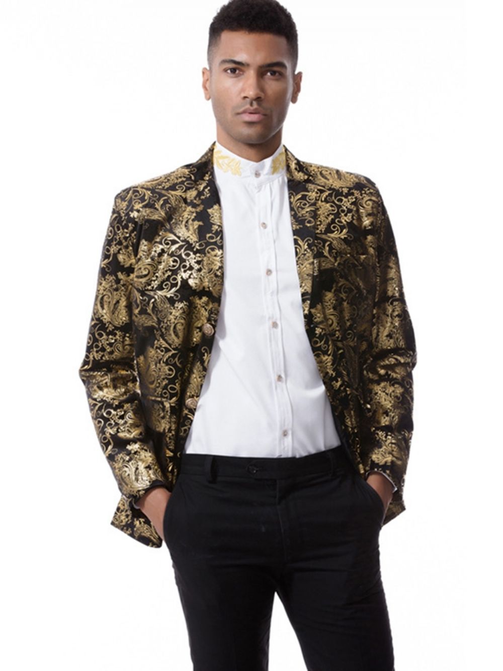 Blazer Masculino Com Estampa Floral E Lapela Vogue Slim