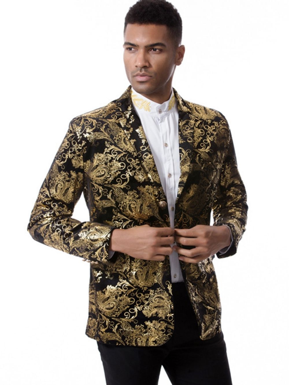 Blazer Masculino Com Estampa Floral E Lapela Vogue Slim