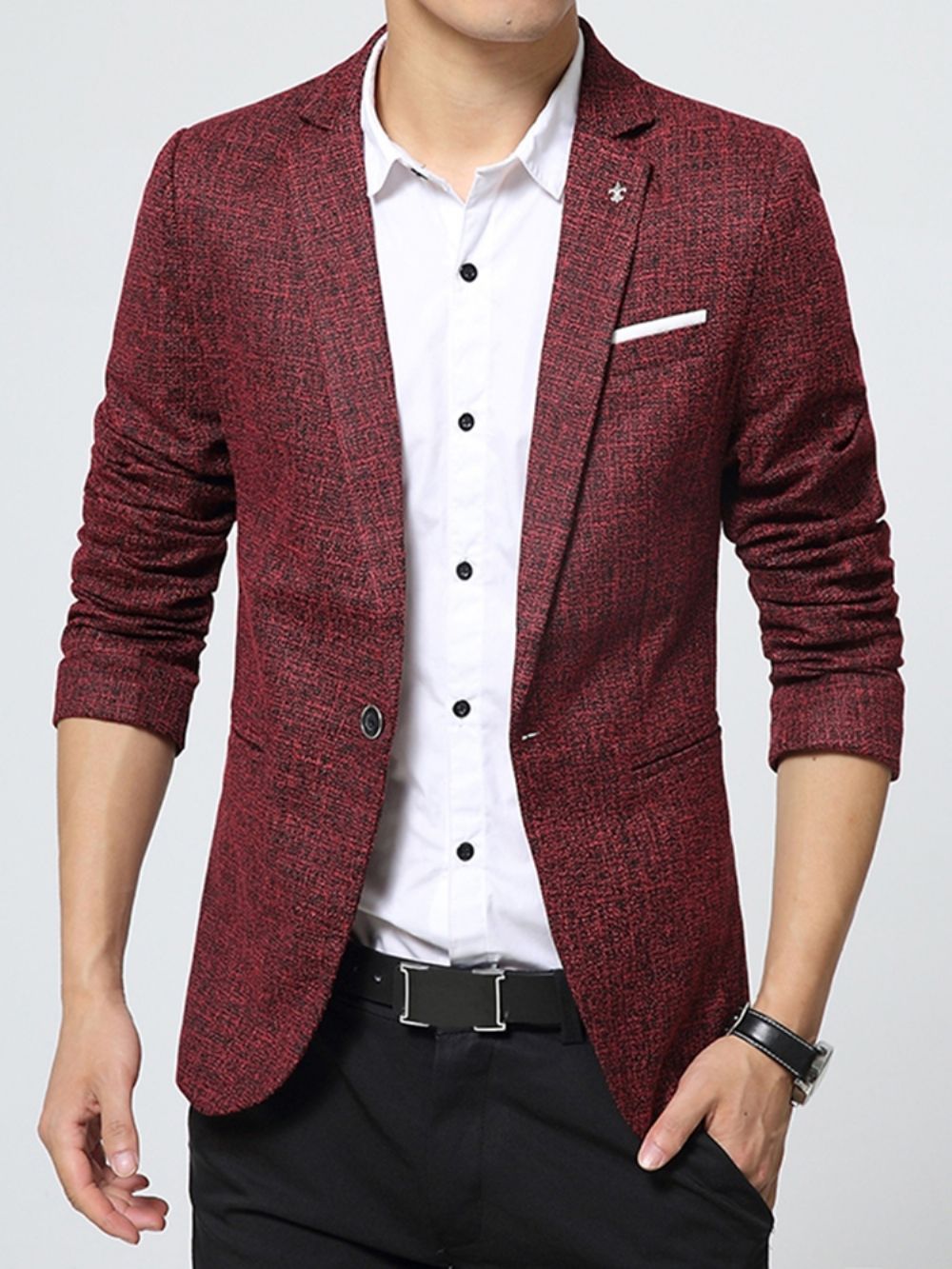 Blazer Masculino Simples Fino Pequeno Fit Entalhado Lapela Básico Tamanho Pequeno