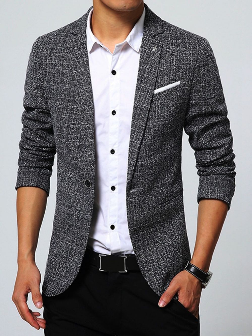 Blazer Masculino Simples Fino Pequeno Fit Entalhado Lapela Básico Tamanho Pequeno