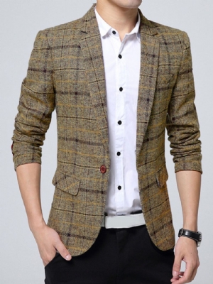 Blazer Masculino Xadrez Com Um Botão E Lapela Vogue Slim