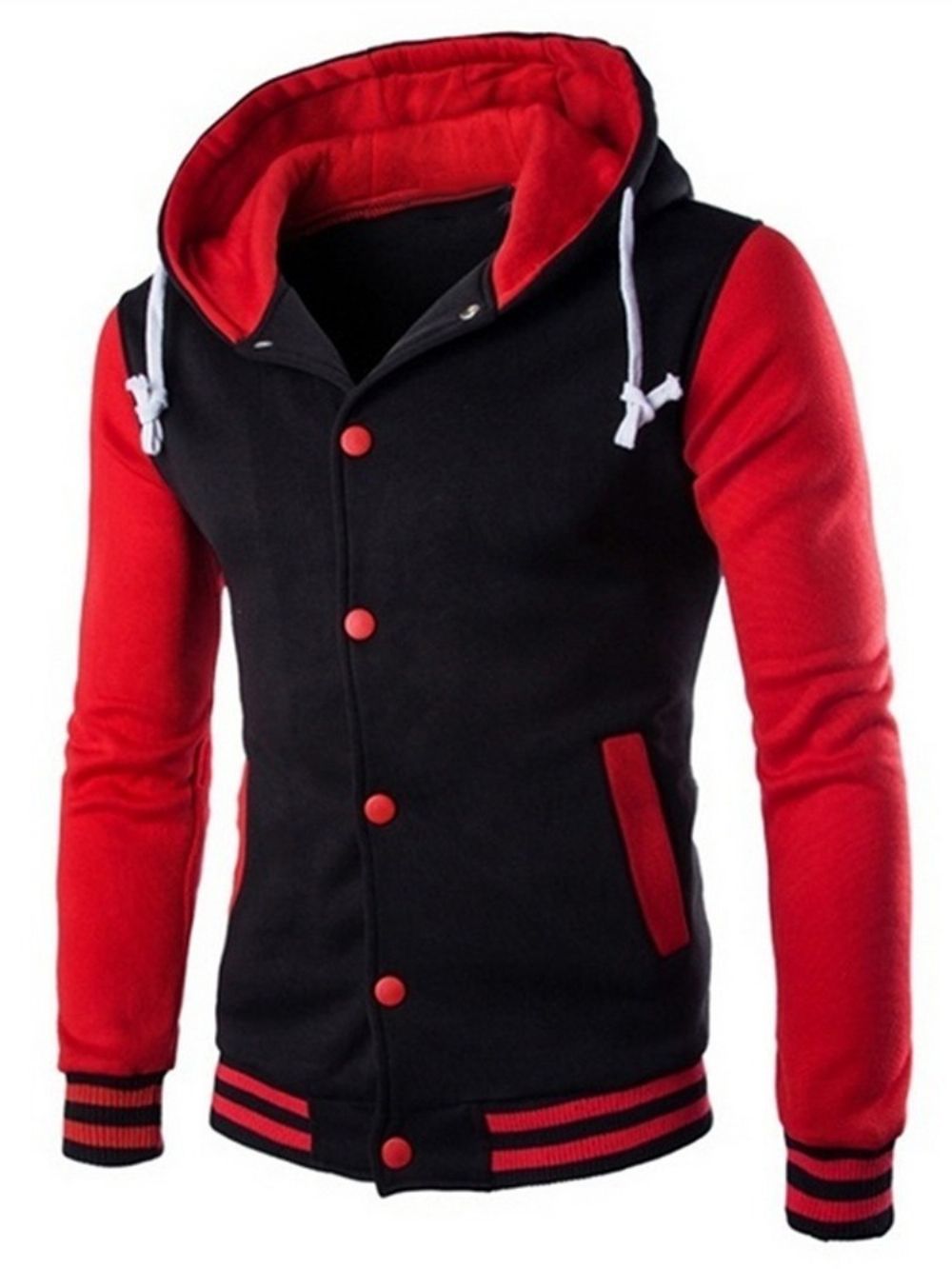 Jaqueta Casual Slim Com Capuz De Patchwork Color Block