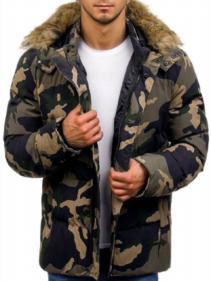 Jaqueta Masculina Casual Camuflagem Com Bolso De Comprimento Médio Com Zíper