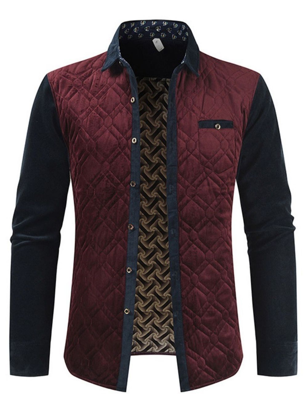 Jaqueta Masculina Color Block Lapel Patchwork Outono