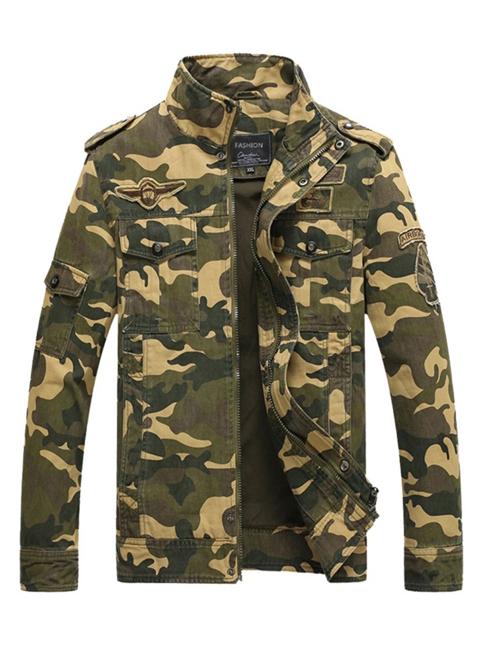 Jaqueta Masculina Misturas De Algodão Camuflagem Gola Zip