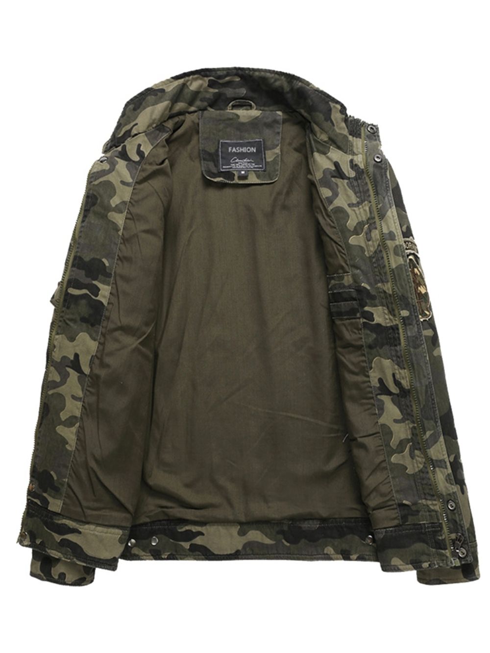 Jaqueta Masculina Misturas De Algodão Camuflagem Gola Zip