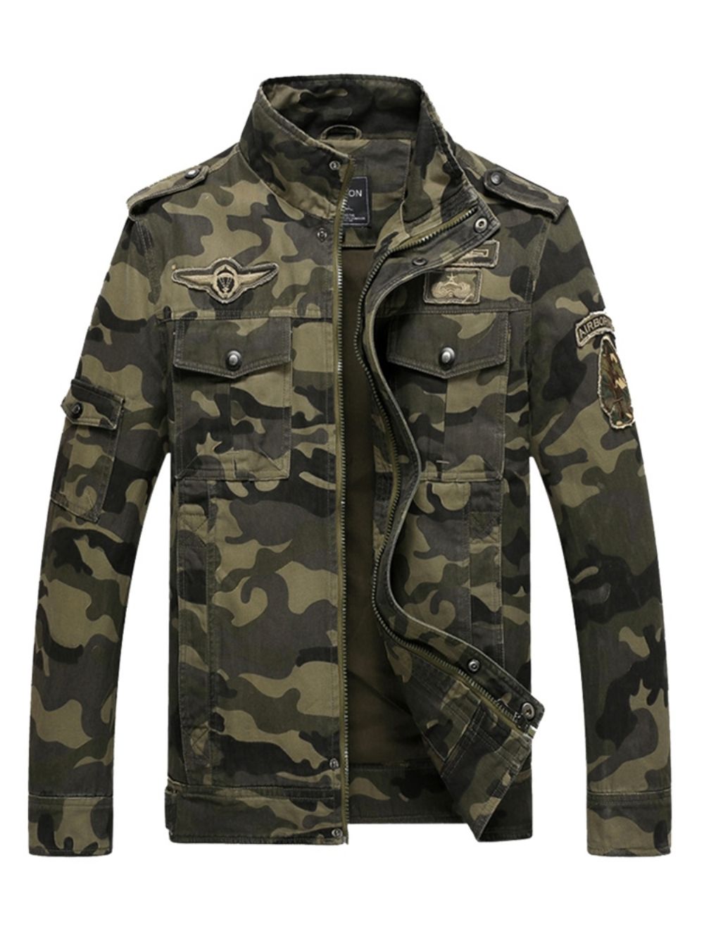 Jaqueta Masculina Misturas De Algodão Camuflagem Gola Zip