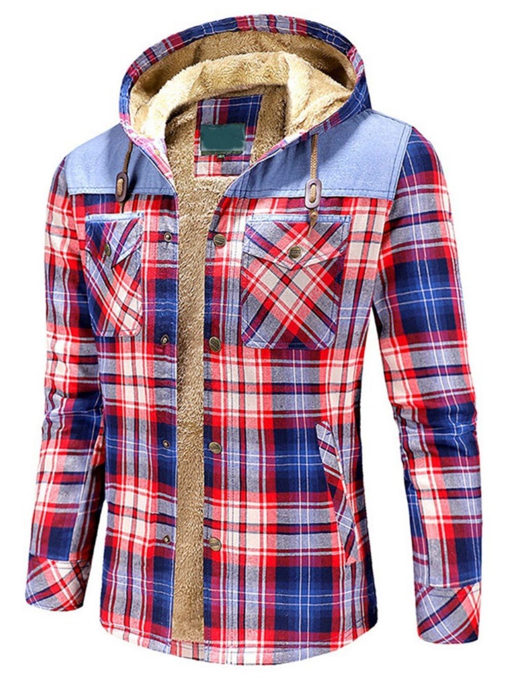 Jaqueta Masculina Xadrez De Lã Patchwork Inverno Casual