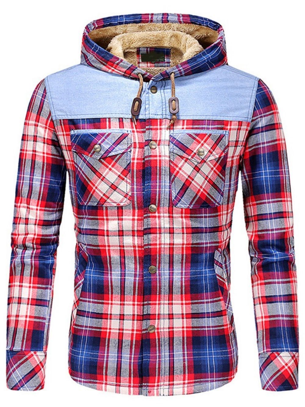 Jaqueta Masculina Xadrez De Lã Patchwork Inverno Casual