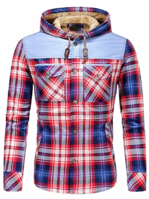 Jaqueta Masculina Xadrez De Lã Patchwork Inverno Casual