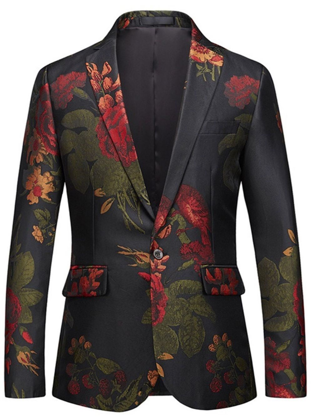 Blazer Bola Masculina Casual Com Estampa Floral De Um Botão E Lapela