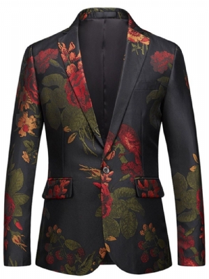 Blazer Bola Masculina Casual Com Estampa Floral De Um Botão E Lapela