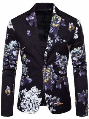 Blazer De Lazer Com Estampa Floral De Lapela Entalhada