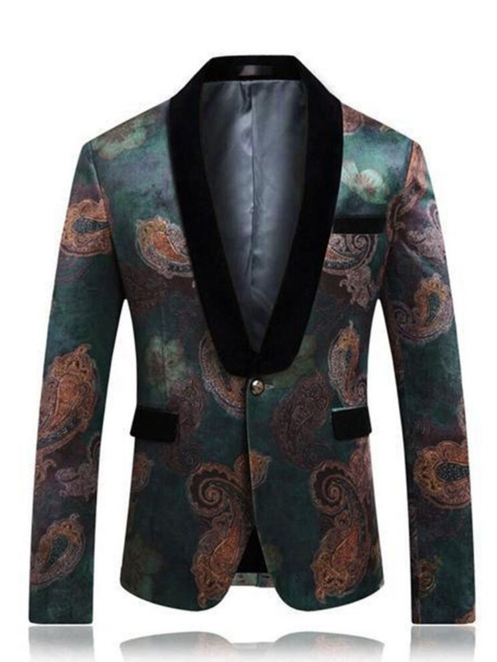 Blazer Masculino Casual De Lapela Retrô Com Estampa Floral Estampado De Um Botão