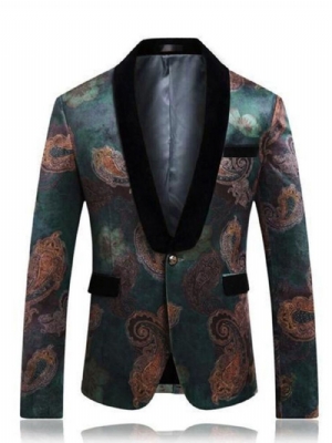 Blazer Masculino Casual De Lapela Retrô Com Estampa Floral Estampado De Um Botão