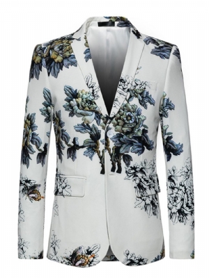 Blazer Masculino Com Lapela Entalhada Floral Dois Botões Vogue Branco Fino