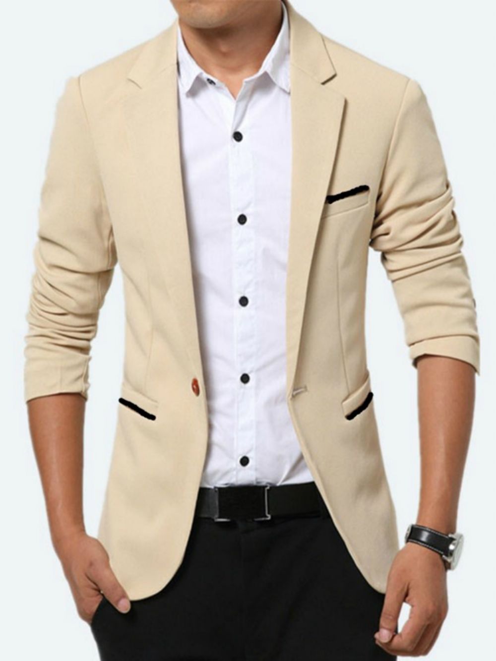 Blazer Masculino Elegante Bolso Cor Sólida Vogue