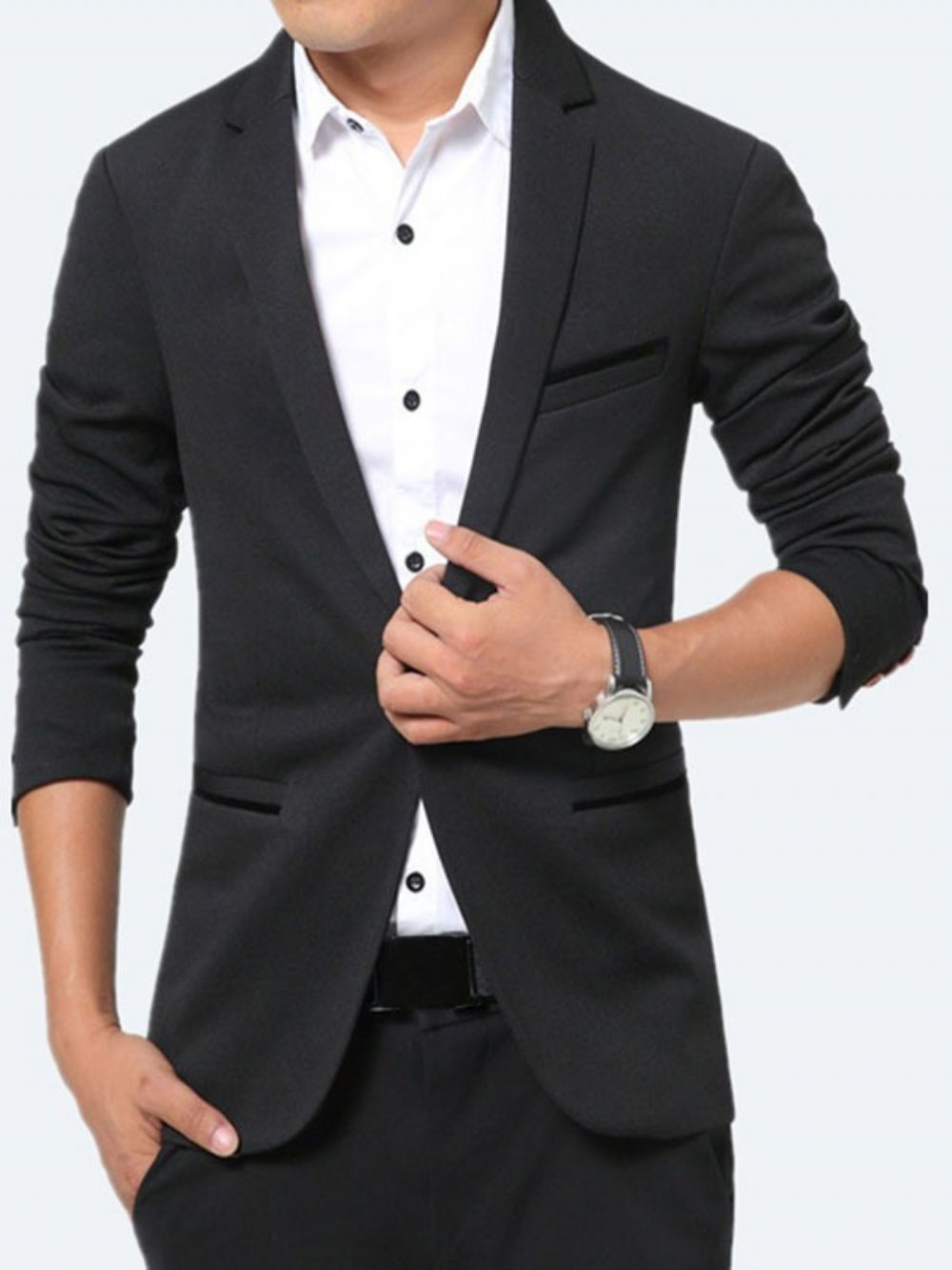 Blazer Masculino Elegante Bolso Cor Sólida Vogue