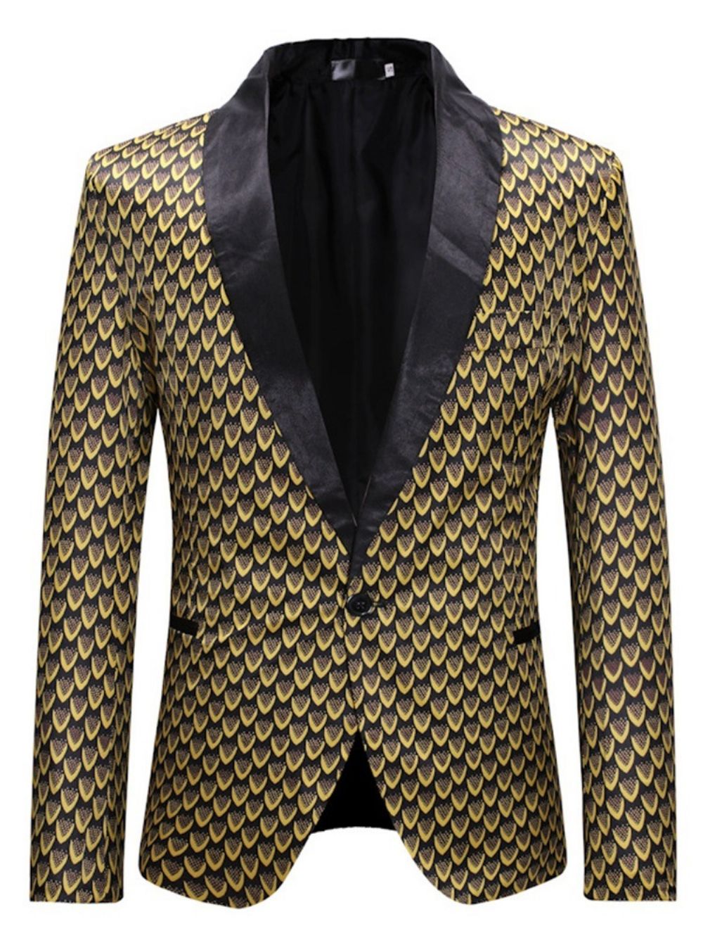 Blazer Masculino Fino Com Estampa Geométrica Dourada De Um Botão