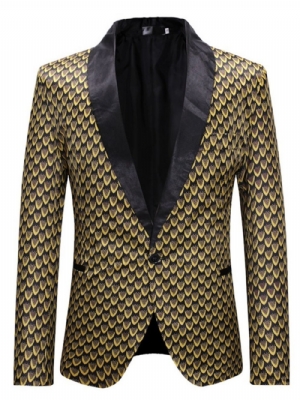 Blazer Masculino Fino Com Estampa Geométrica Dourada De Um Botão