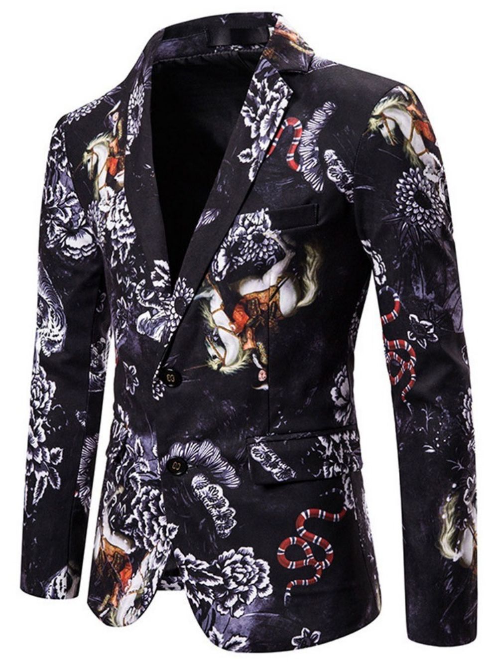 Blazer Masculino De Lapela Com Entalhe Floral Fino