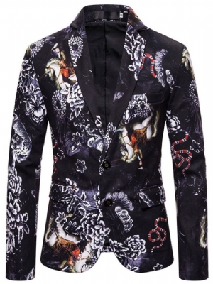 Blazer Masculino De Lapela Com Entalhe Floral Fino