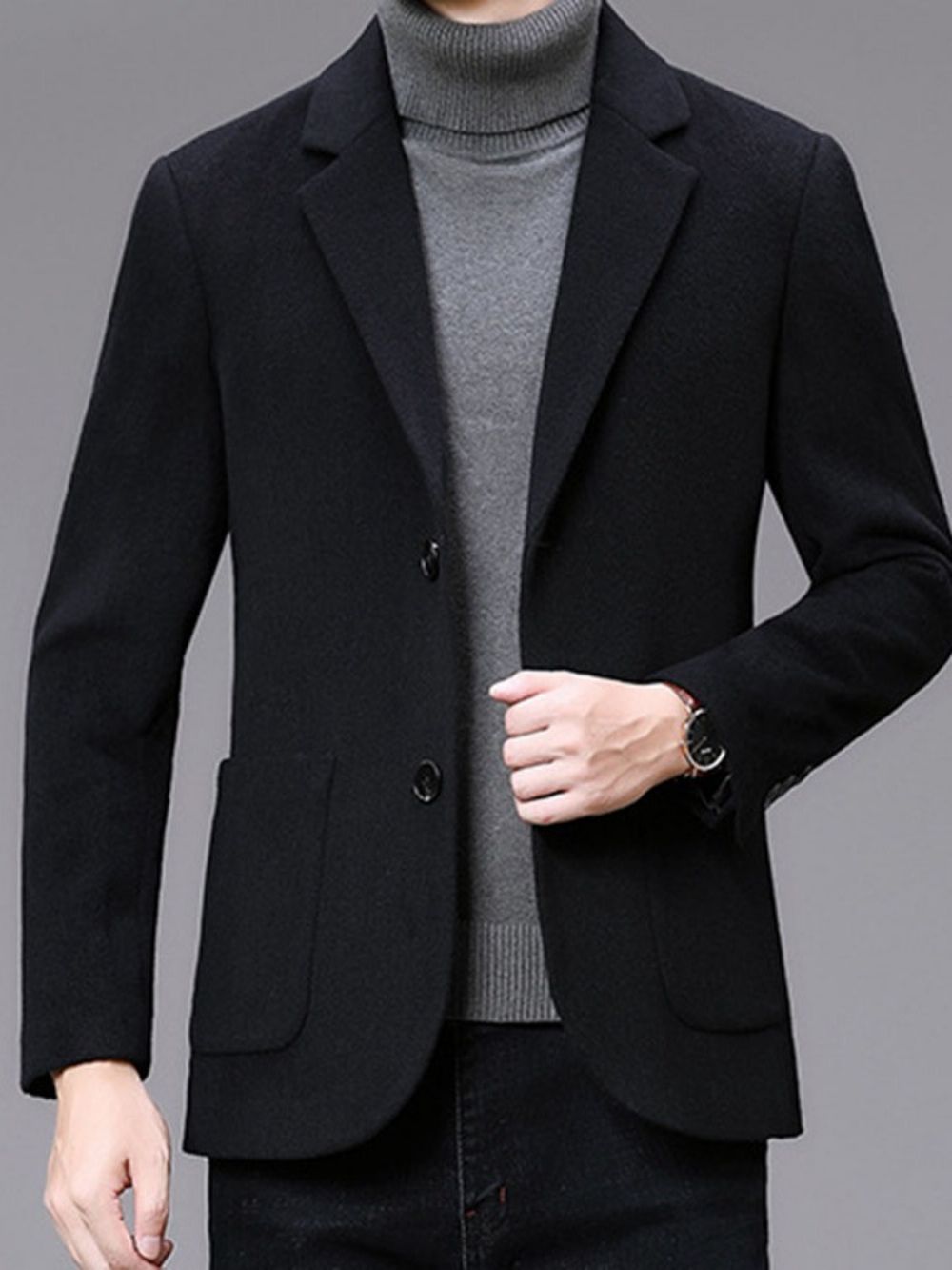 Blazer Masculino De Lapela Simples Com Abotoamento Simples