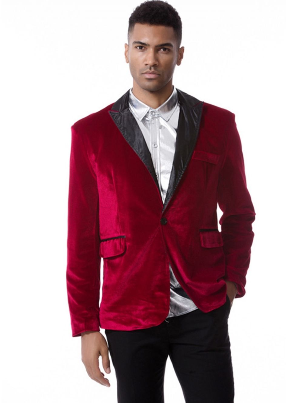 Blazer Masculino De Veludo Cotelê Liso Com Lapela Entalhada Vogue Slim