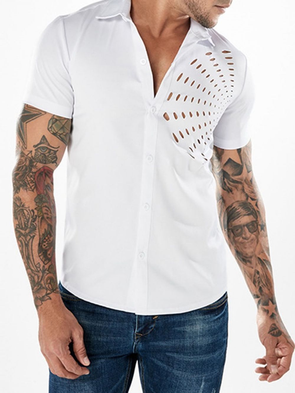 Camisa Masculina De Lapela Oca Manga Curta Branca