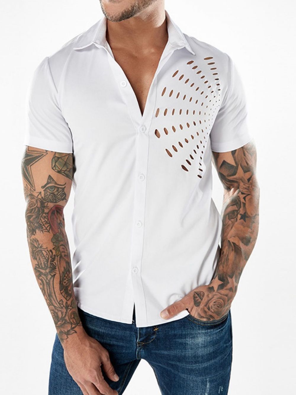 Camisa Masculina De Lapela Oca Manga Curta Branca